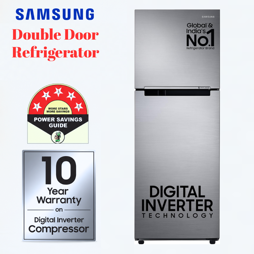 Samsung 253L Double Door Refrigerator RT28A3022GS | Digital Inverter Technology | Frost Free | Multi Flow Cooling | Silver Finish | 10 Years Warranty