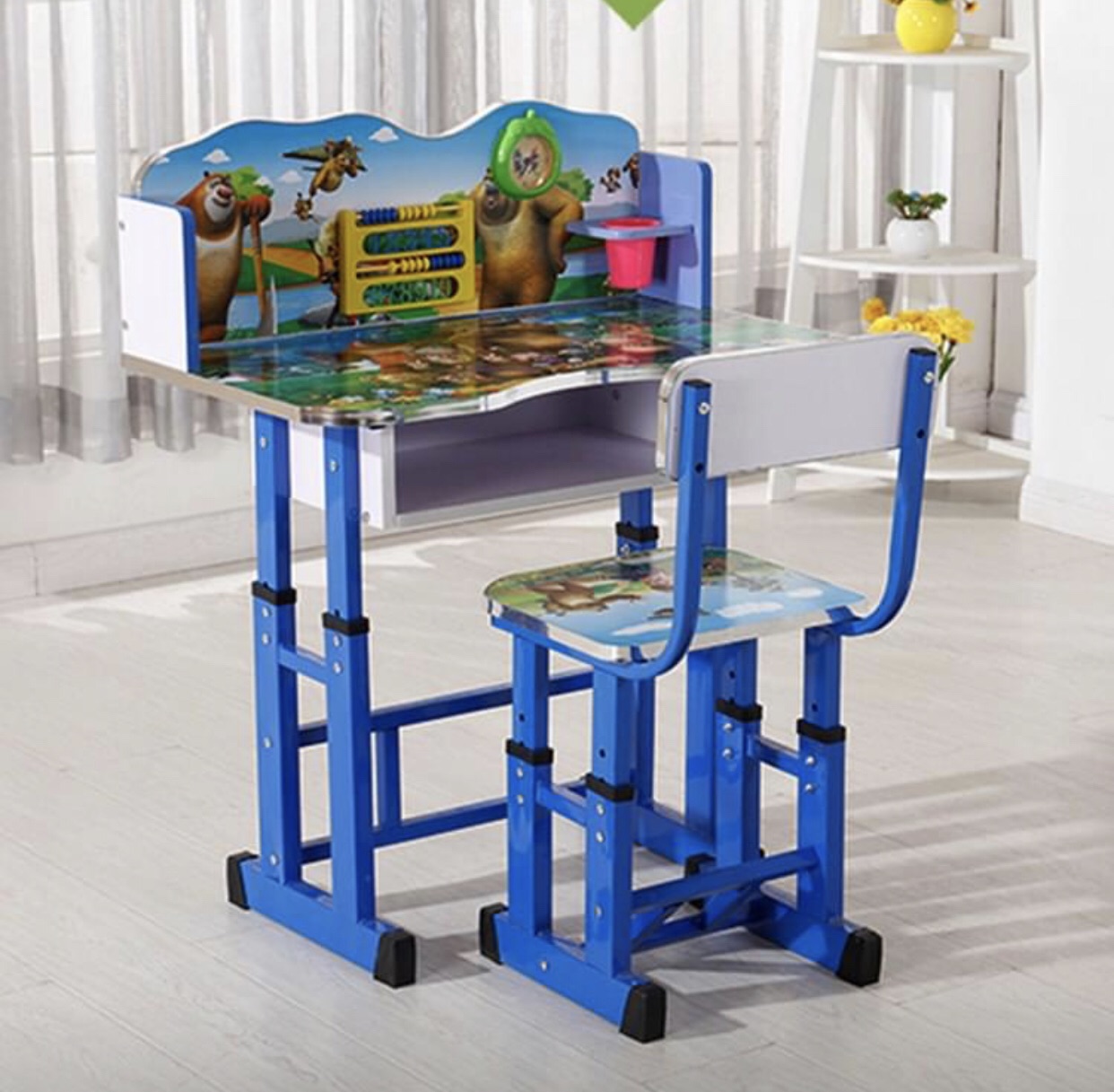 3D Design Adjustable Height Wooden Study Table and Chair for Kid