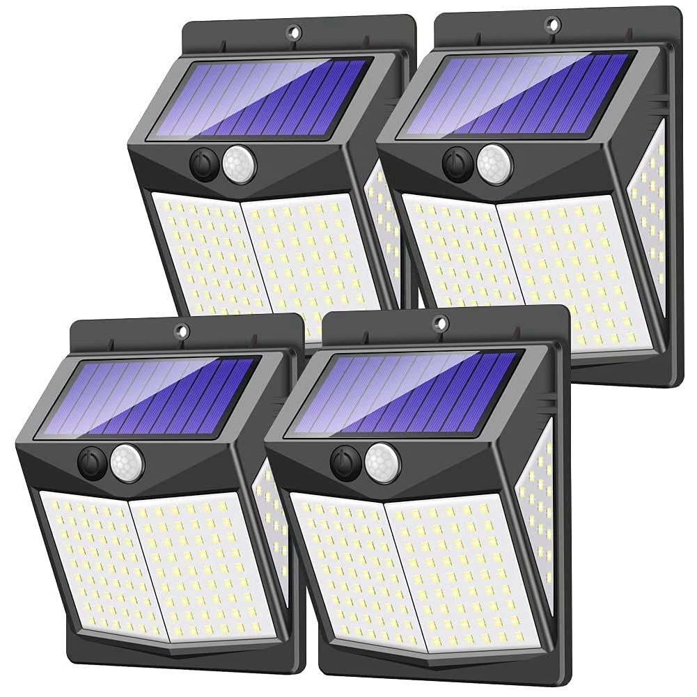 ARELENE Solar Security Lights Outdoor, 140 LED Solar Motion Sensor Lights 3 Lighting Modes Solar Powered Wall Lights 4 Pack