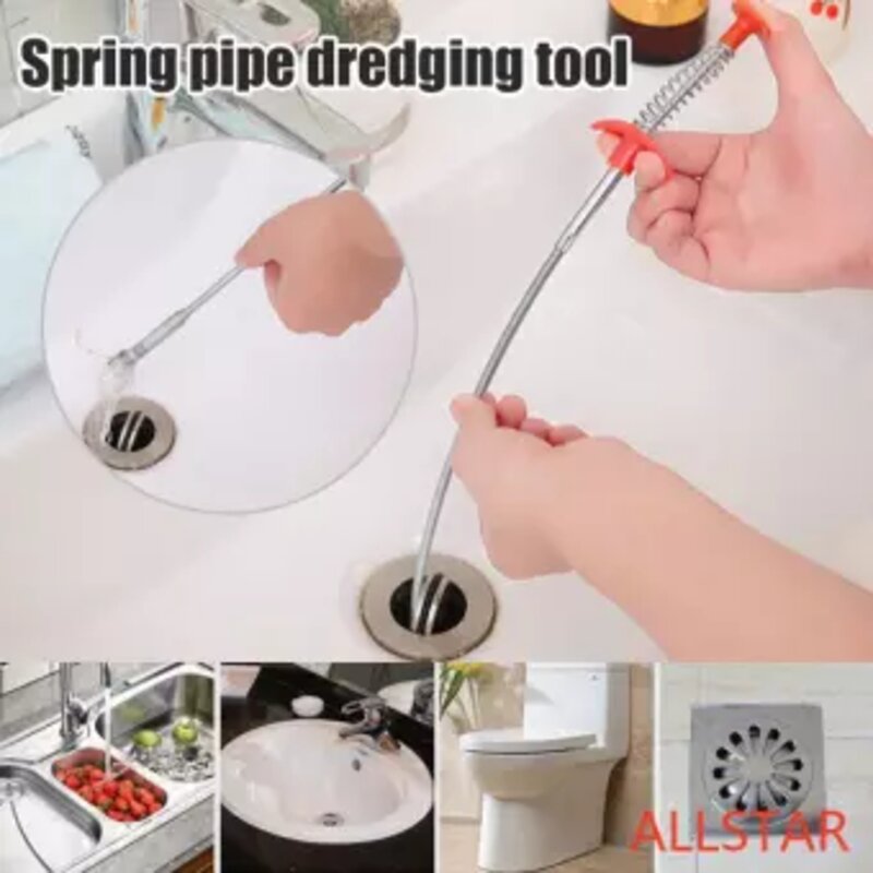 Stainless Steel Hand Kitchen Sink Cleaning Hook Sewer Dredging Device Spring Pipe Hair Dredging Tool for Sewer/Toilet/Sink/Bathtub