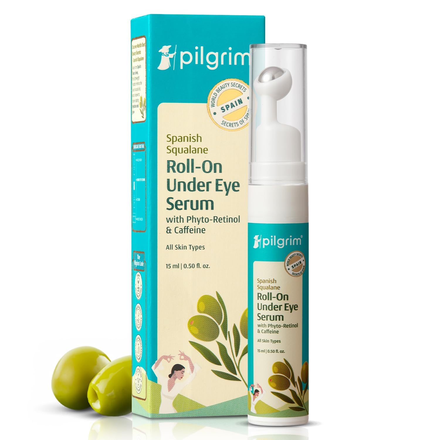 Pilgrim Squalane Roll-On Under Eye Cream Serum with Phyto-Retinol & Caffeine 15 ml