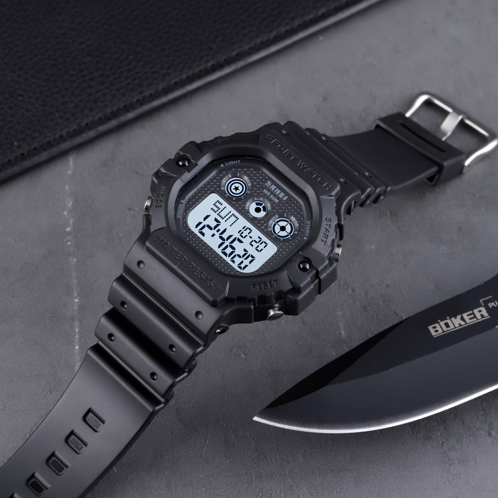 SKMEI 1606 Chrono Alarm Led 2 Time Count Down Sports Digital Watch For Men - Black| SKMEI Digital LED Display Casual Watch