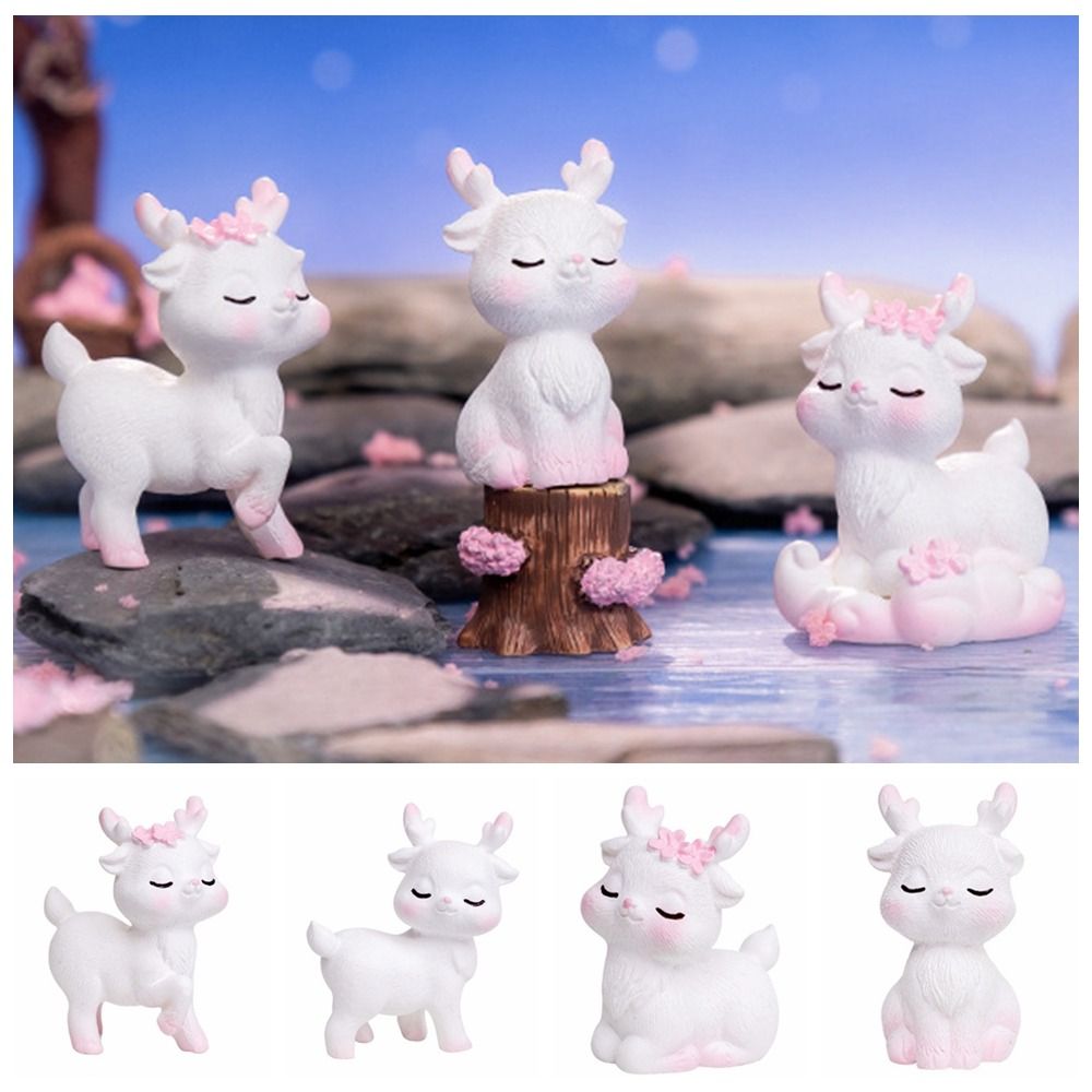 Toys Resin Miniatures Deer Figurine Micro Landscape Pink Mini Deer Stature Car Ornament Fairy Garden Cartoon Sika Deer Universal