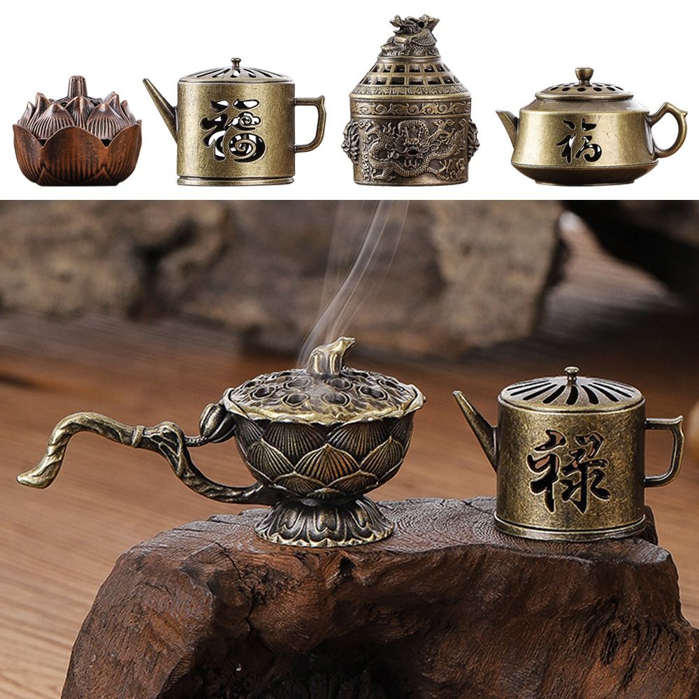 High Quality Home Interior Decoration Lotus Aromatherapy Stove Mini Styling Classical Elegance Alloy Incense Burner Mini Teapot Small Ornaments Aromatherapy Stove