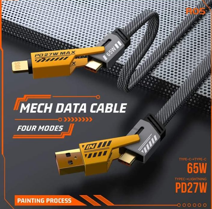 4 in 1 Fast Charging Cable (Type C/USB A/Lightning) Dual Type C PD 27W 65W Nylon Braided Cable | Flat Braided i-Phone Charging Cable with Velcro Multi Charging Cable Combo Type C/USB-A Ports - image 1