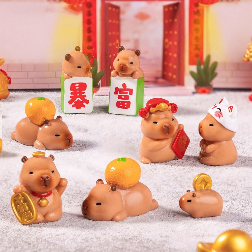 Cute Chinese New Year Cartoon Capybara Figurines Resin Multicolor Getting Rich Lucky Charm DIY Accessories Handicraft Car Ornament Gift