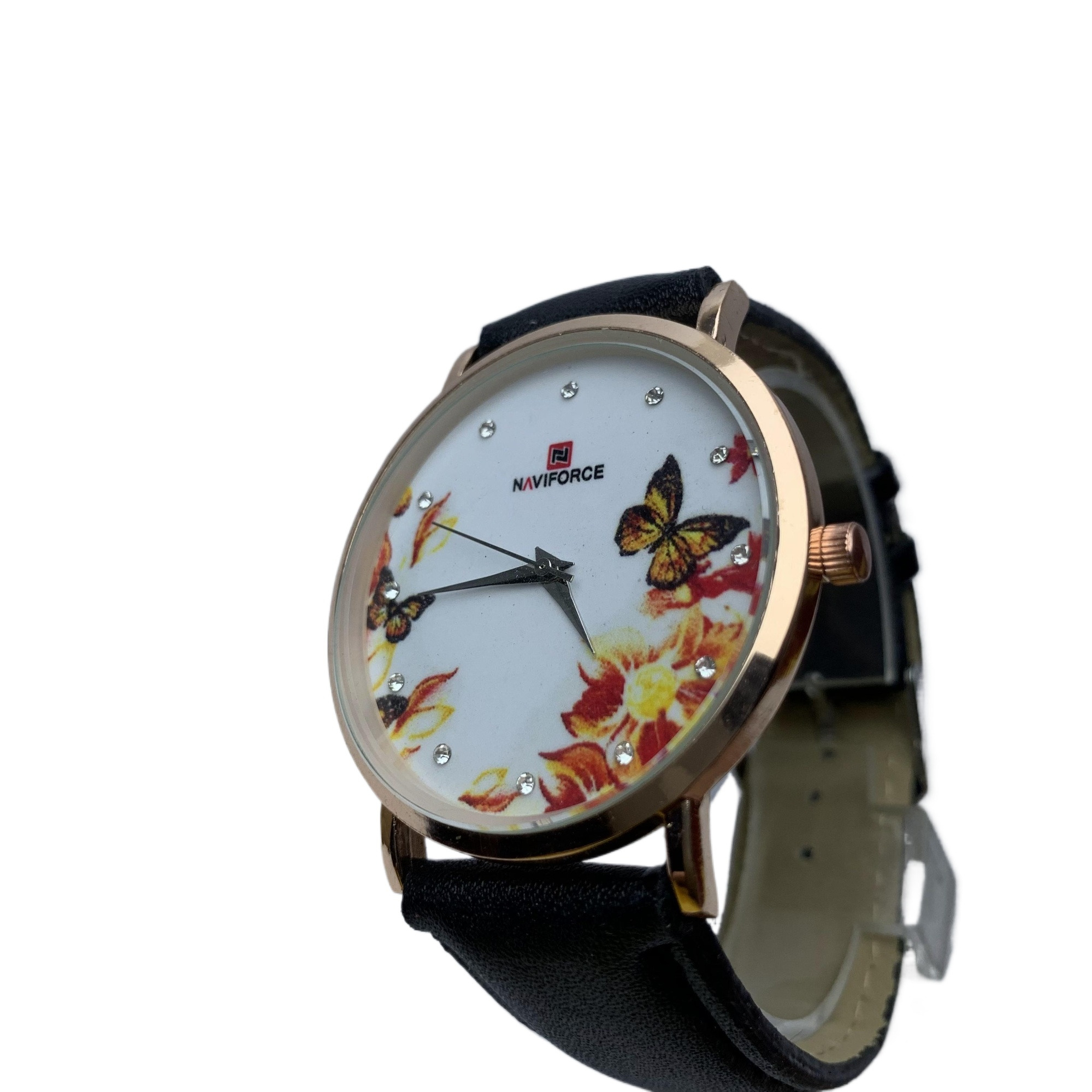 New Round Dial Attractive Design Black Leather Belt Watch For Women