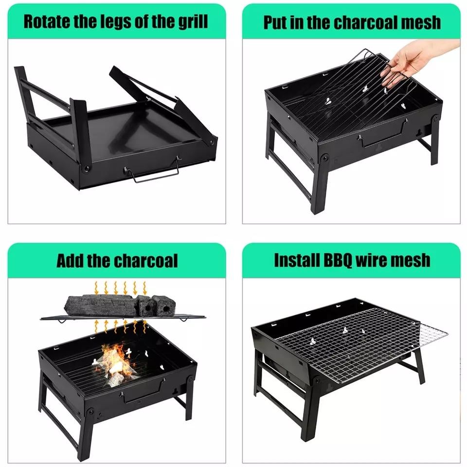 Outdoor Barbecue Grills Portable Folding Charcoal Grill For Picnic Black Steel Collapsible Barbecue Oven Household BBQ Grill