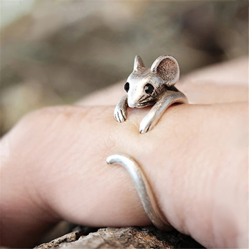 【Hottest Trends】Cao Shi TEMU Open Copper Ring Small Mouse Circle Cute Animal Ring Female Retro Index Finger Ring