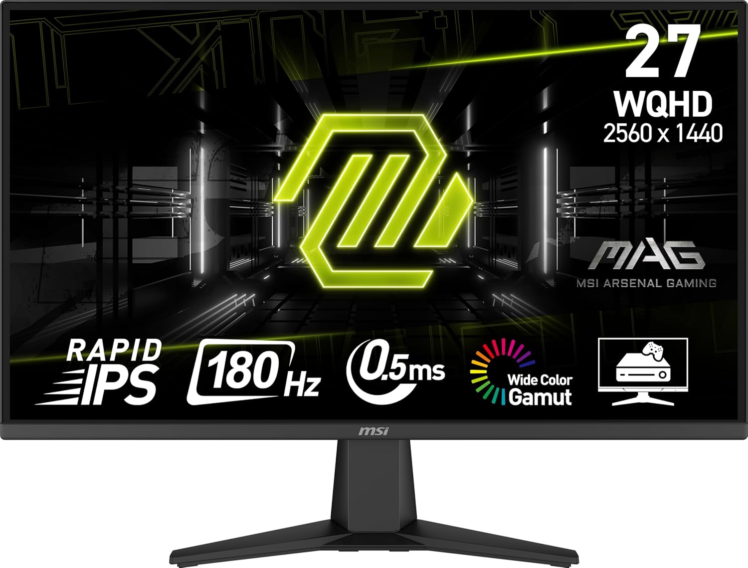 MSI MAG 275QF 27-inch 2K Gaming Monitor, 2560 x 1440 (UHD), 0.5ms Response Time, 180Hz, HDR Ready, HDMI, DP Port, Tilt Adjustable