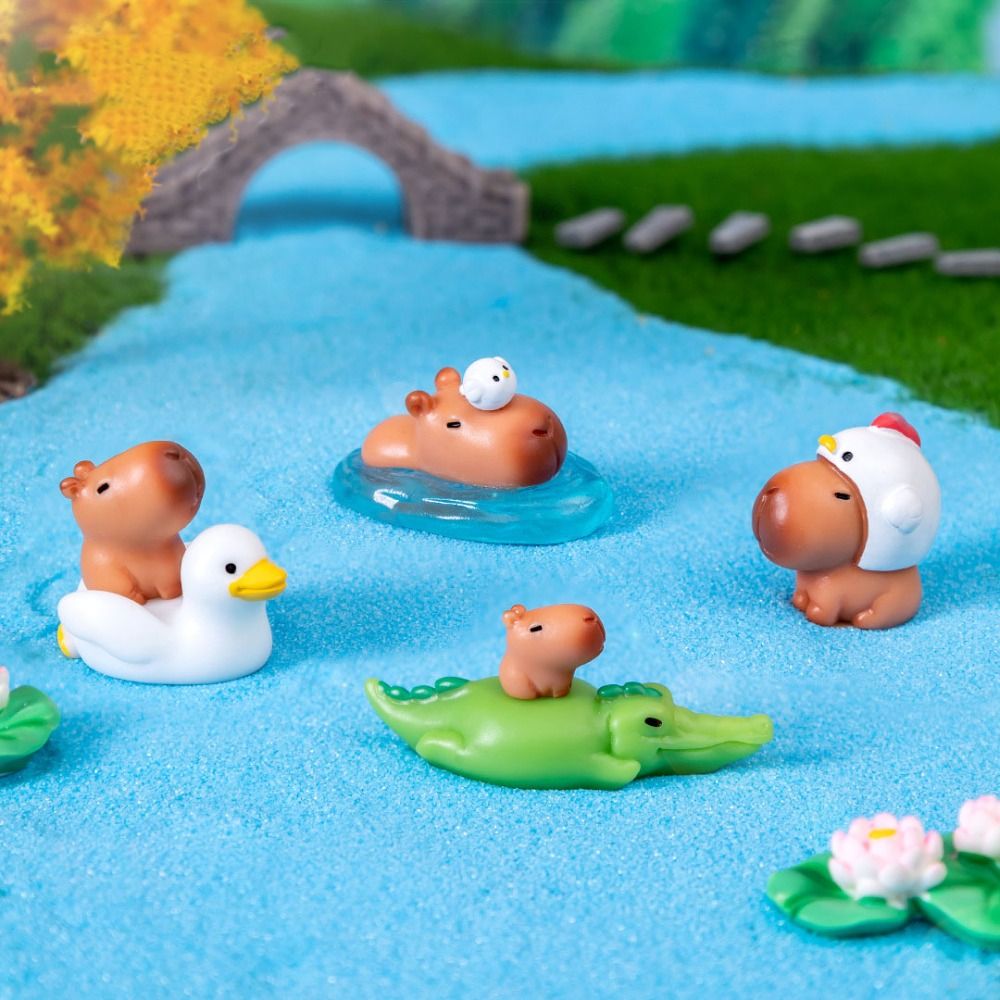 Cute Resin Cartoon Capybara Statue Multicolor DIY Miniature Capybara Figurines Micro Landscape Scene Model Mini Animals Figurine Party Festival