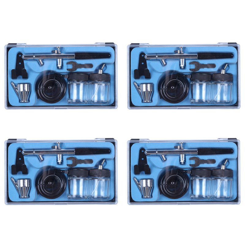 4X Siphon Feed Dual Action 0.35Mm Airbrush Kit Tool Air Brush for Makeup Cake Art Painting Temporary Body