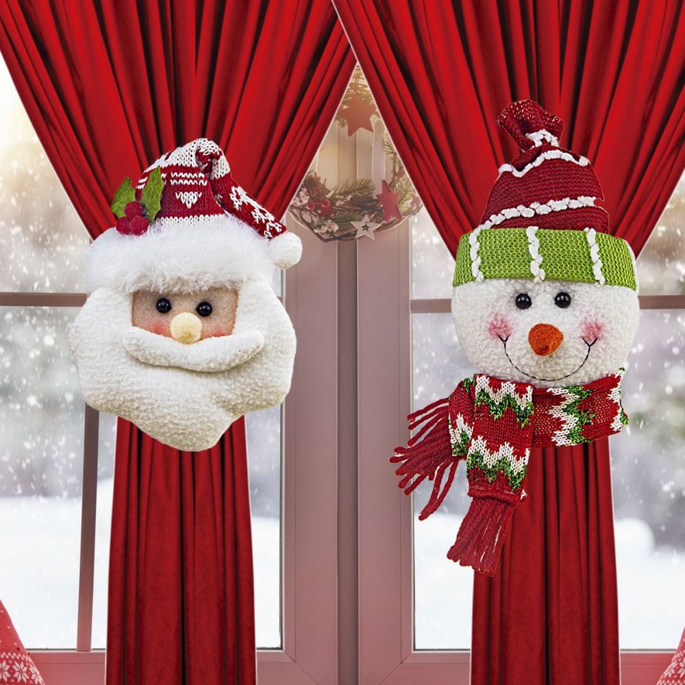 Cute Santa Claus Snowman Christmas Curtain Buckle Cartoon Set of 2 Curtain Tiebacks Fastener Buckle Curtain Holdback Holiday Decor