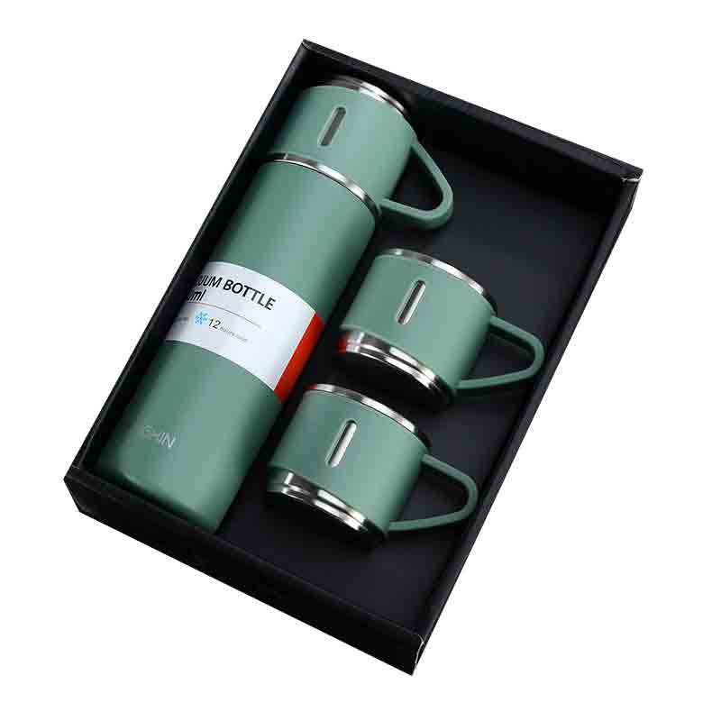 3 In 1 Vacuum Insulated Thermos Flasks 500ml With 3 Cups Gift Set (In Gift Box) Can Be Used For Hot And Cold Water Thermos