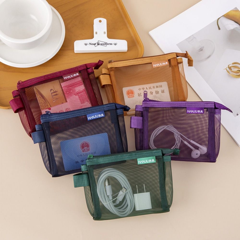 Cute Change Storage Bag Clear Mesh Bag Lipstick Cosmetic Bag Small Item Bag Mini Coin Purse Solid Color Sanitary Napkin Storage Bag Retro Color Card Bag Outdoor