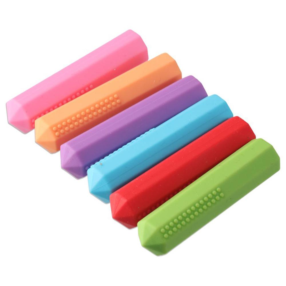 Cute 6 Colors Pencil Toppers Chewable 65*15 MM Autism Chew Toys Silicone Office