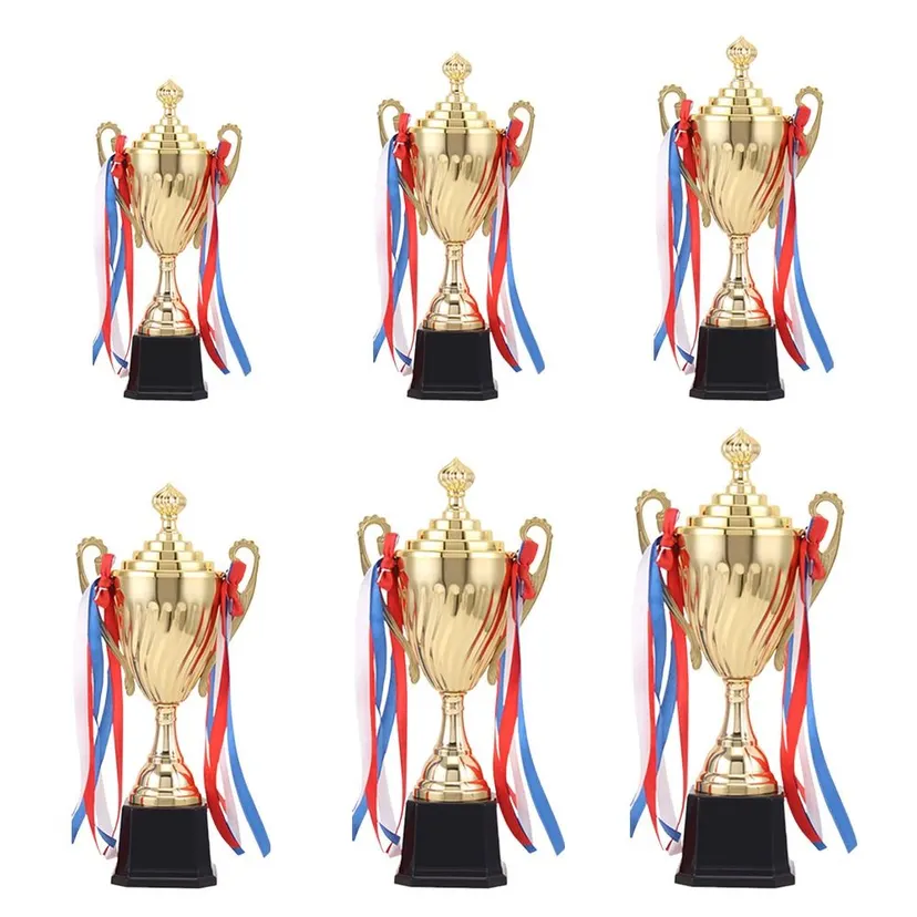Props 29/33/37/40/46/51CM Trophy Cup Gold Color Large Size Prize Cup With Lid Small Size Metal Trophy Soccer Football