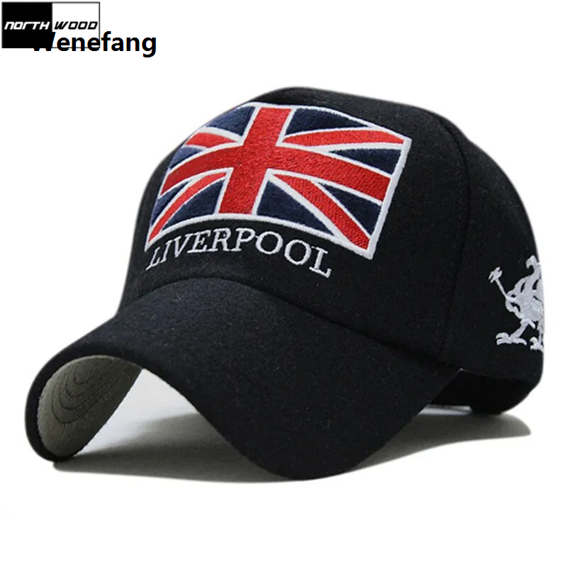Wenefang New Arrivals Winter Baseball Cap Men Liverpool Warm Felt Bone Snapback Hat Women Gorras Snap Backs With England Flag for Autumn