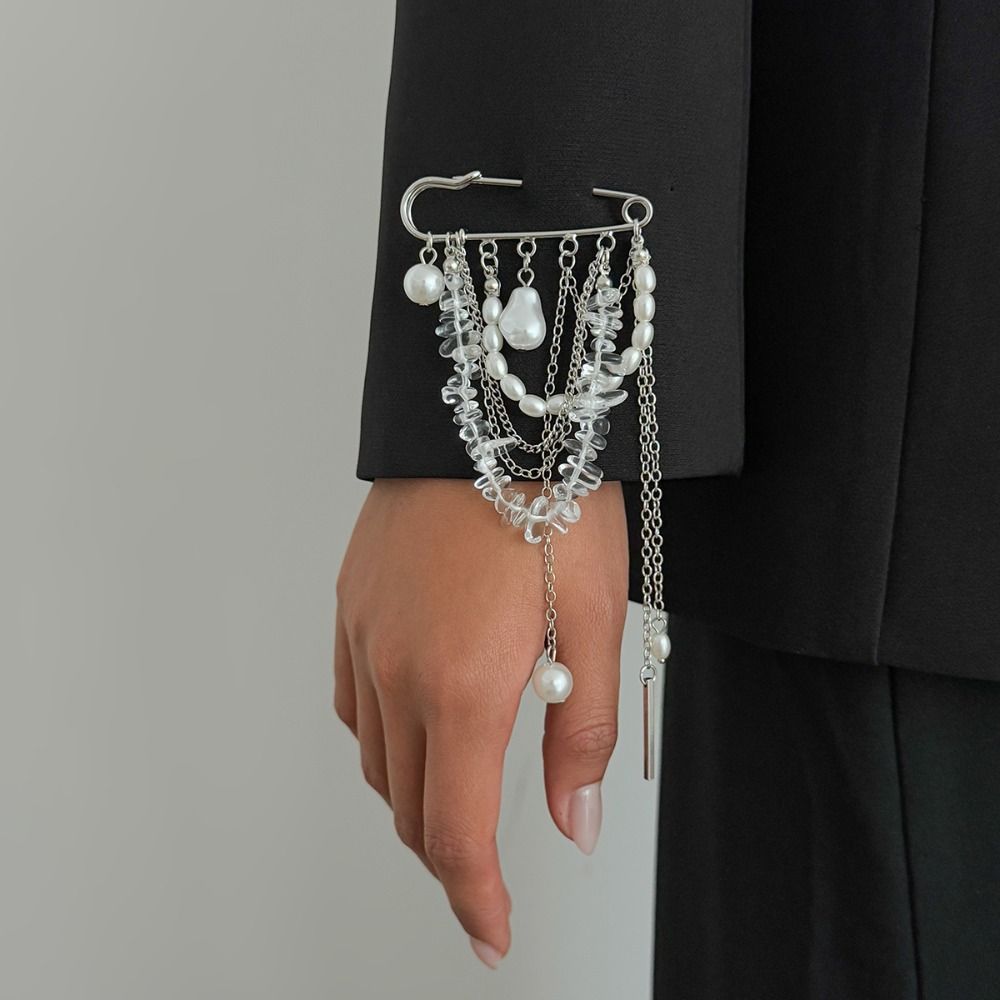 High Quality Alloy Tassel Chain Brooch Jewelry Accessories Silver Color Clothing Tie Pin Exaggerated Handbag Accessories Men