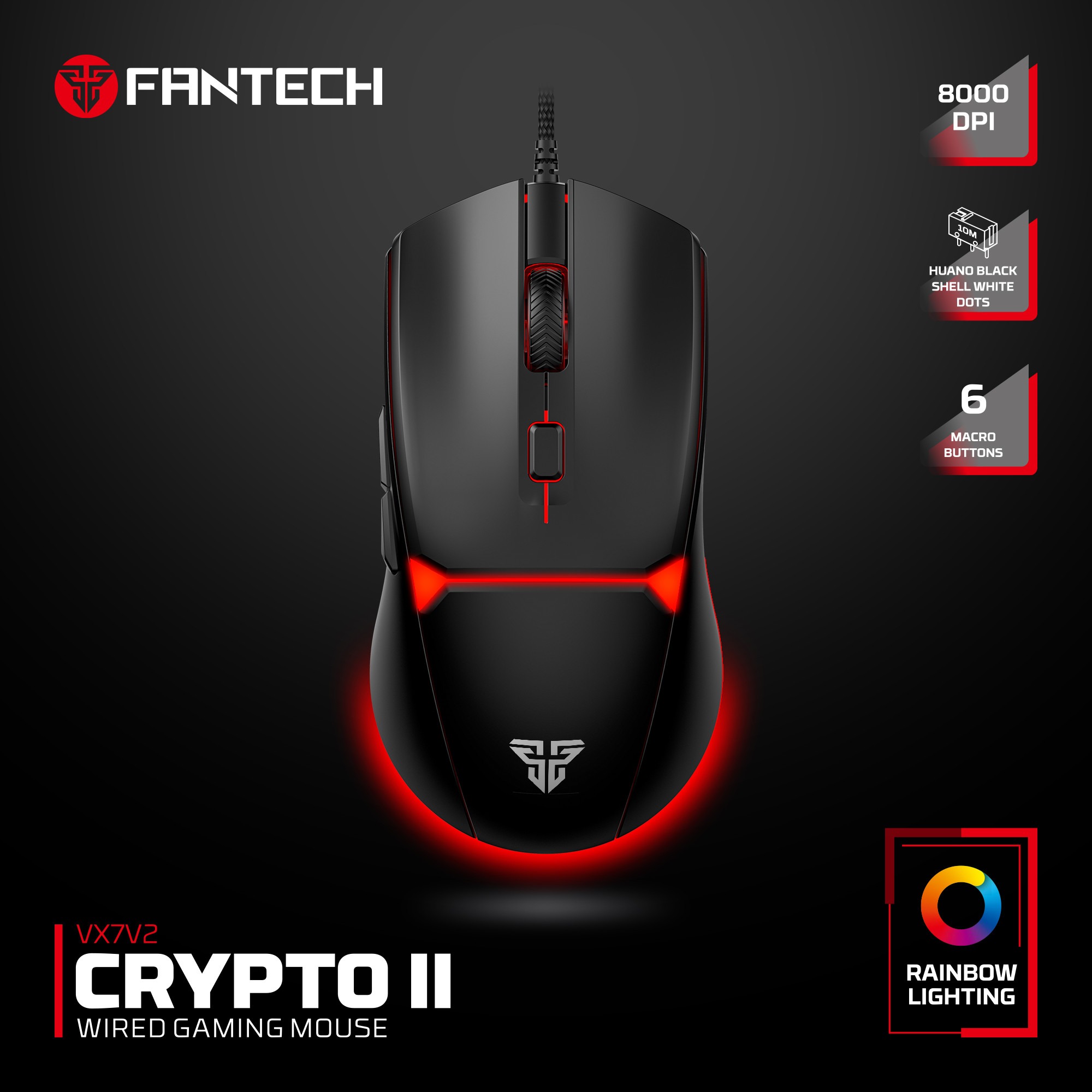 FANTECH VX7V2 CRYPTO II Wired Gaming Mouse/Wired Gaming Mouse with RGB Lighting Effects