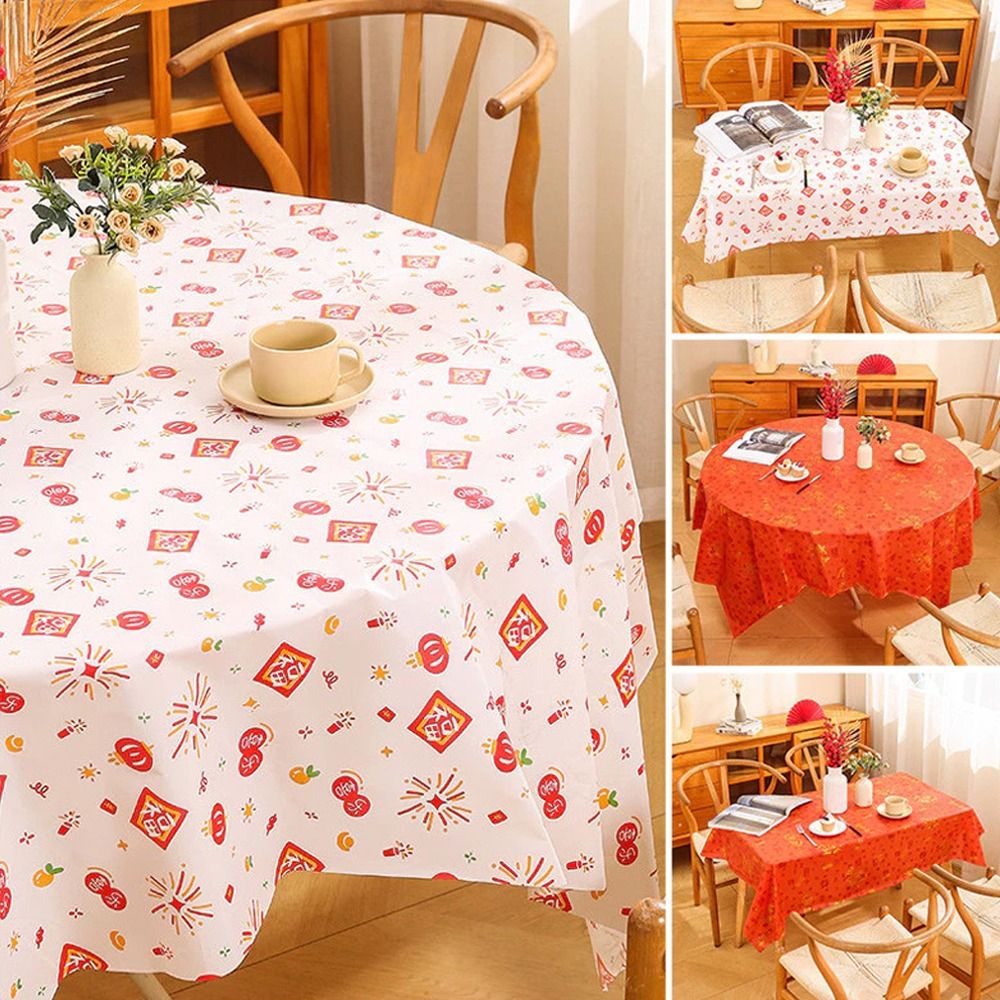 Portable Thickened Chinese New Year Table Cloth Oil-proof PEVA Tablecloth Waterproof Red Festive Table Cloth Table