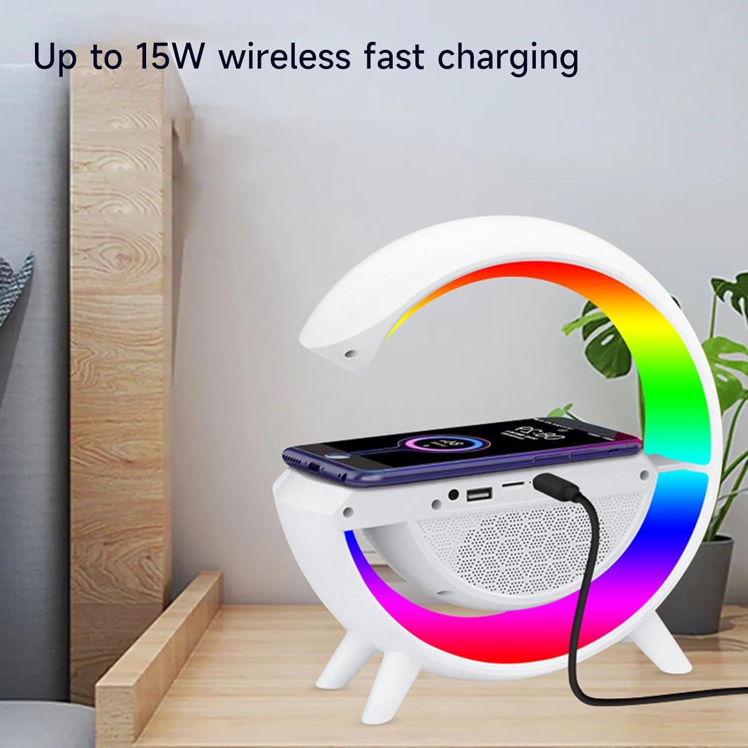 15W Wireless Charging Bluetooth Speaker with RGB Atmosphere Light & Display Screen - Multifunction Speaker with Bluetooth Calling, U Disk & TF Card Playback for Bedroom & Dorm Use