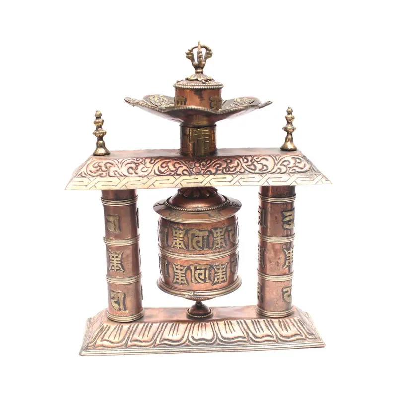 10*9 Inch Copper Stand Praying Wheel With Insense Burner