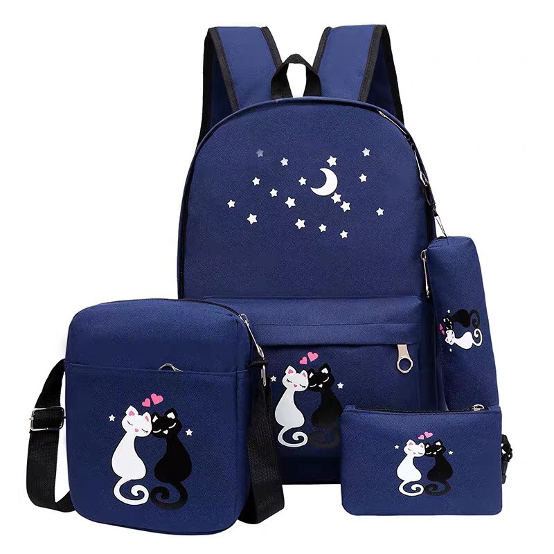 5 Piece Set School Bags For Teenage Girls Canvas Solid Color Women Backpack Female Teen Student Schoolbag