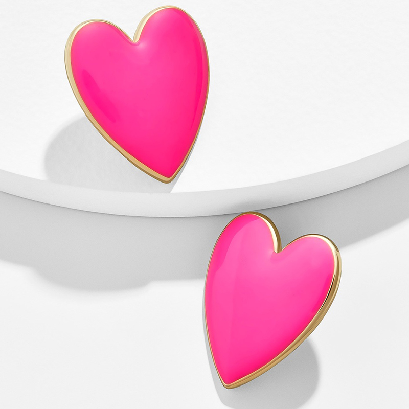 【Happy LifeStore】Cute Fashion White Pink Yellow Enamel Stud Earrings For Wo Large Size All Match Love Heart Earrings