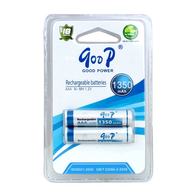 Goop AAA 1350mAh 1.2V 1 Pair Rechargeable Ni-MH Battery for Remote Controls, Toys, Flashlights, Cameras, Solar Lights, Hearing Aids & More - Long-Lasting, Safe & Economical Power Source