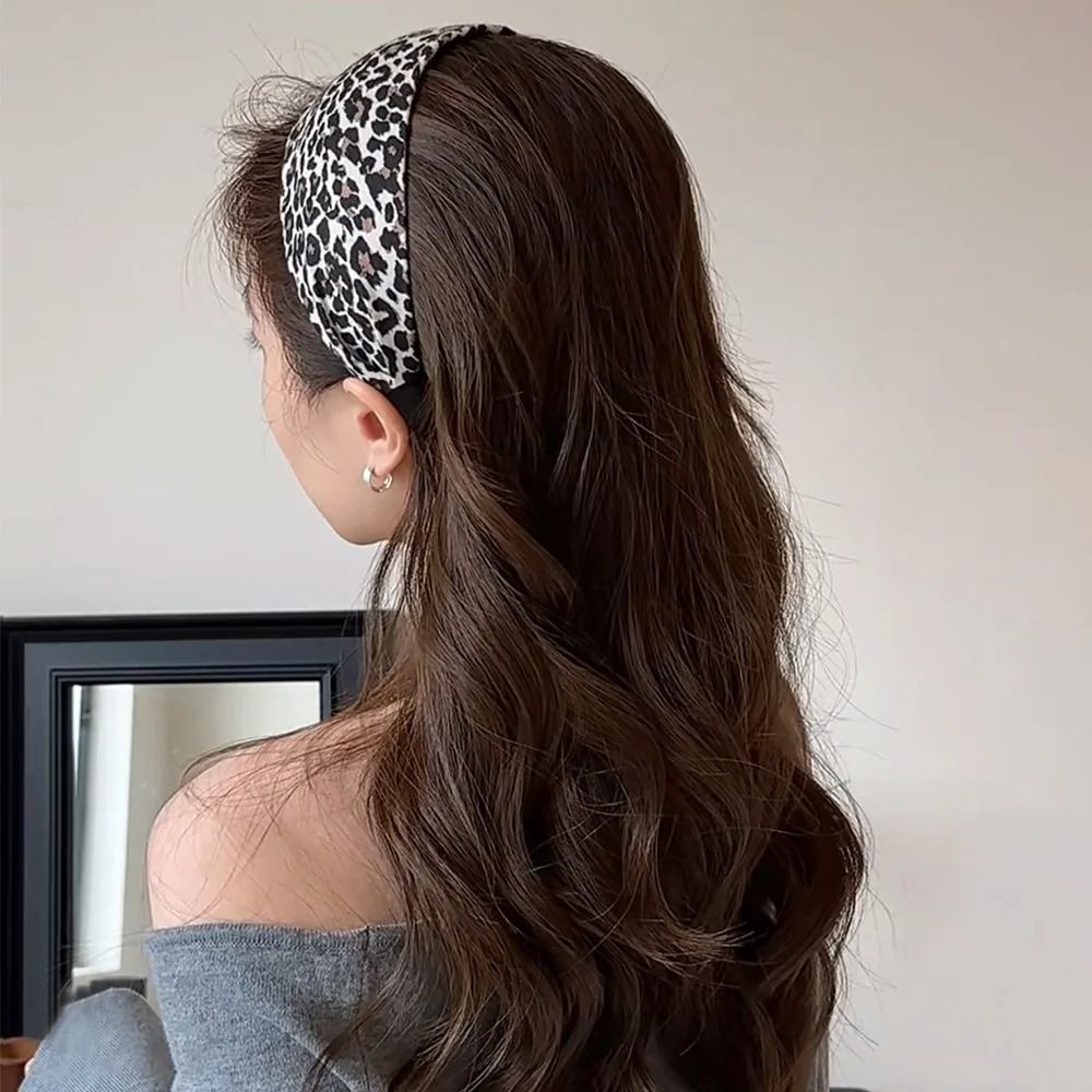 New High End Ultra Wide Headbands Fabric Autumn Winter Hair Accessories Leopard Print Fashion Pleated Hairband Women Girl