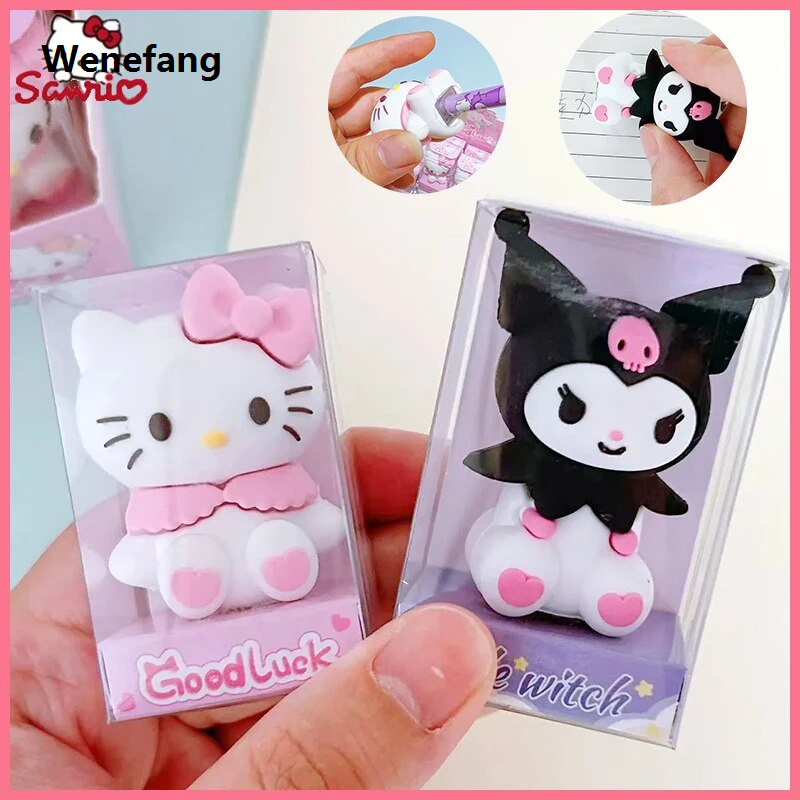 Wenefang 1pcs Sanrio Kitty Kuromi Hello Silicone Mini Pencil Sharpener Fashion Cute Cartoon Student School Supplies Wholesale Girls Gifts