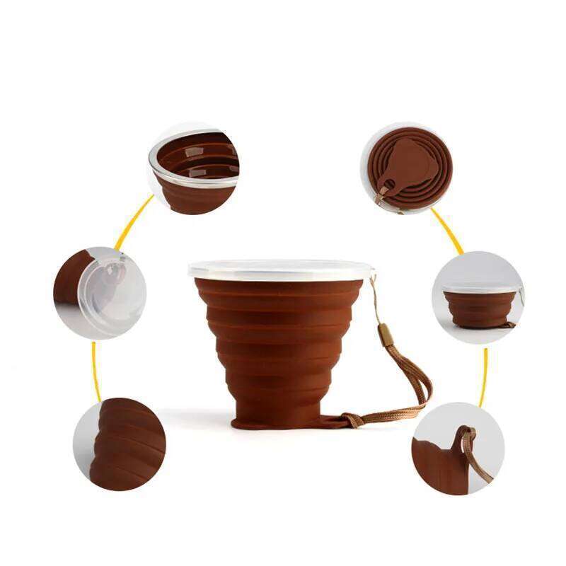 Mini Retractable Folding Cup SiliconeOutdoor Travel Portable Teacup Coffee Drinking Mug with Lid
