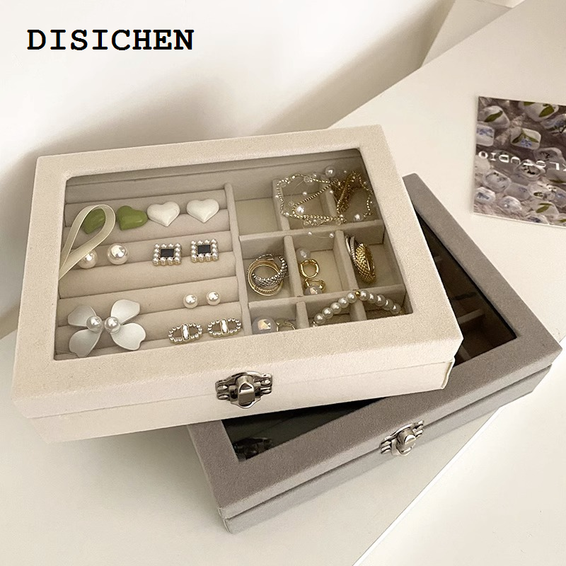 DISICHEN 2025 New Jewellery storage Large capacity flannel jewelry box 2023 new ring necklace earring storage box premium portable dust box