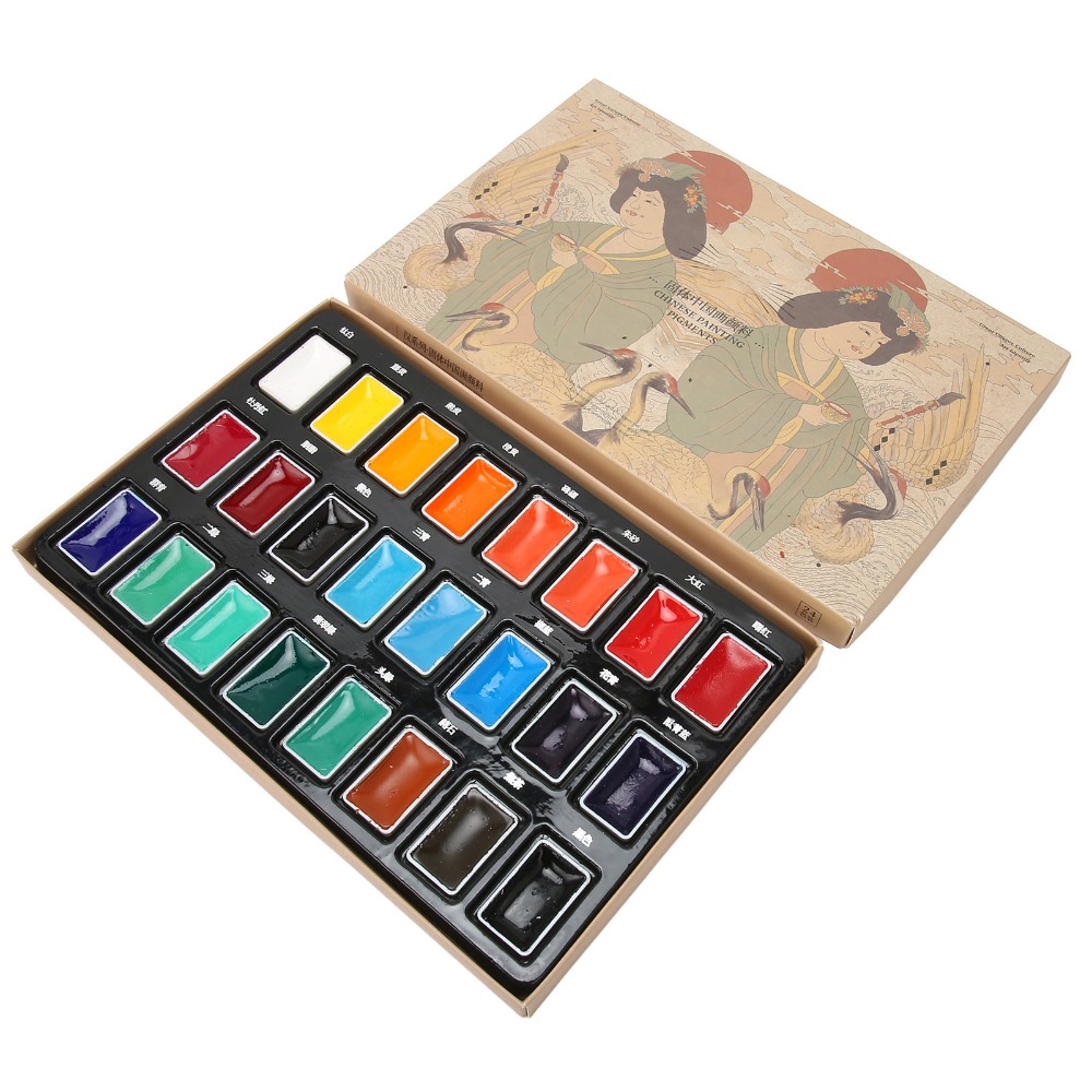 24PCS long stable color state 24 rich classic hues Solid Chinese Painting Pigments quick water activation smooth easy blending Beginner Art Painting Pigments solid compact form mild pure material Chinese Ink Wash Painting Colors Landscape ink painting