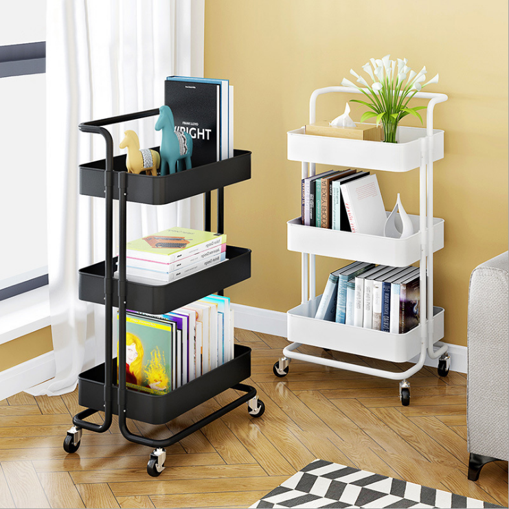 3 Layers Metal Color Storage Rack Hotel Room Service Trolley Household Bathroom Kitchen Trolley with Wheel