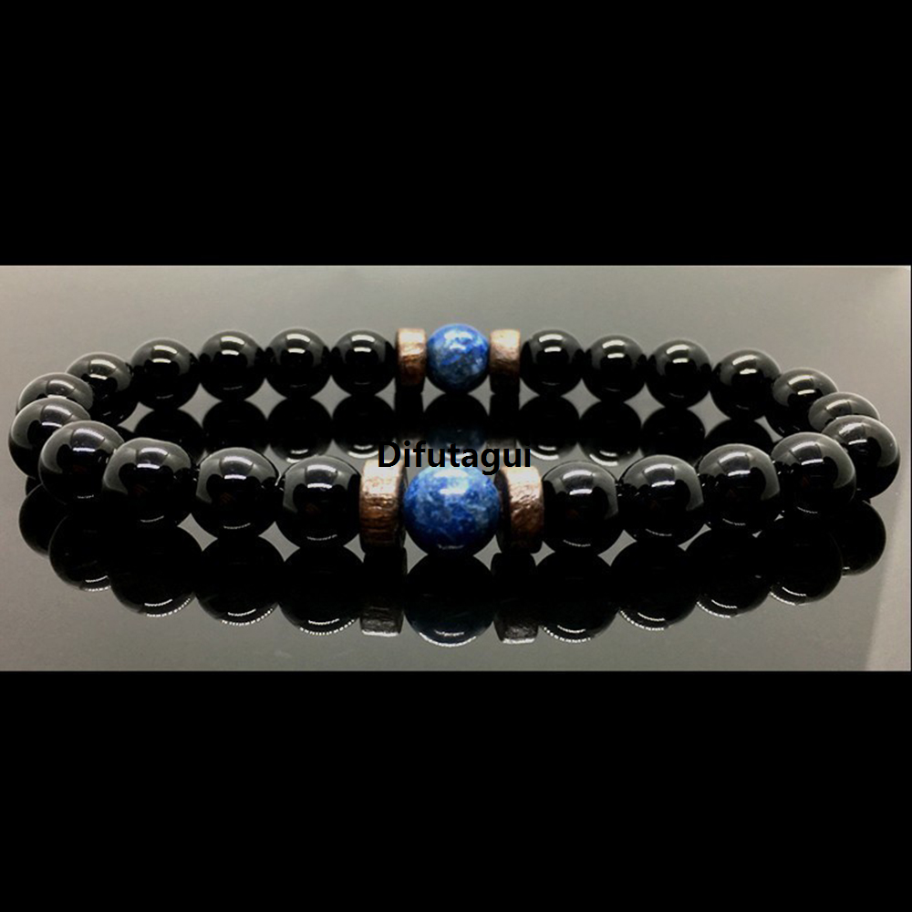 Difutagui New goods tide8mm Beads Natural Stone Volcanic Stone Bracelet Fashion Handicraft Wooden Bead Bracelet Unisex Design Men's Accessories Tibetan Wrist Bracelet Fashion Accessories Meditation Aid Casual