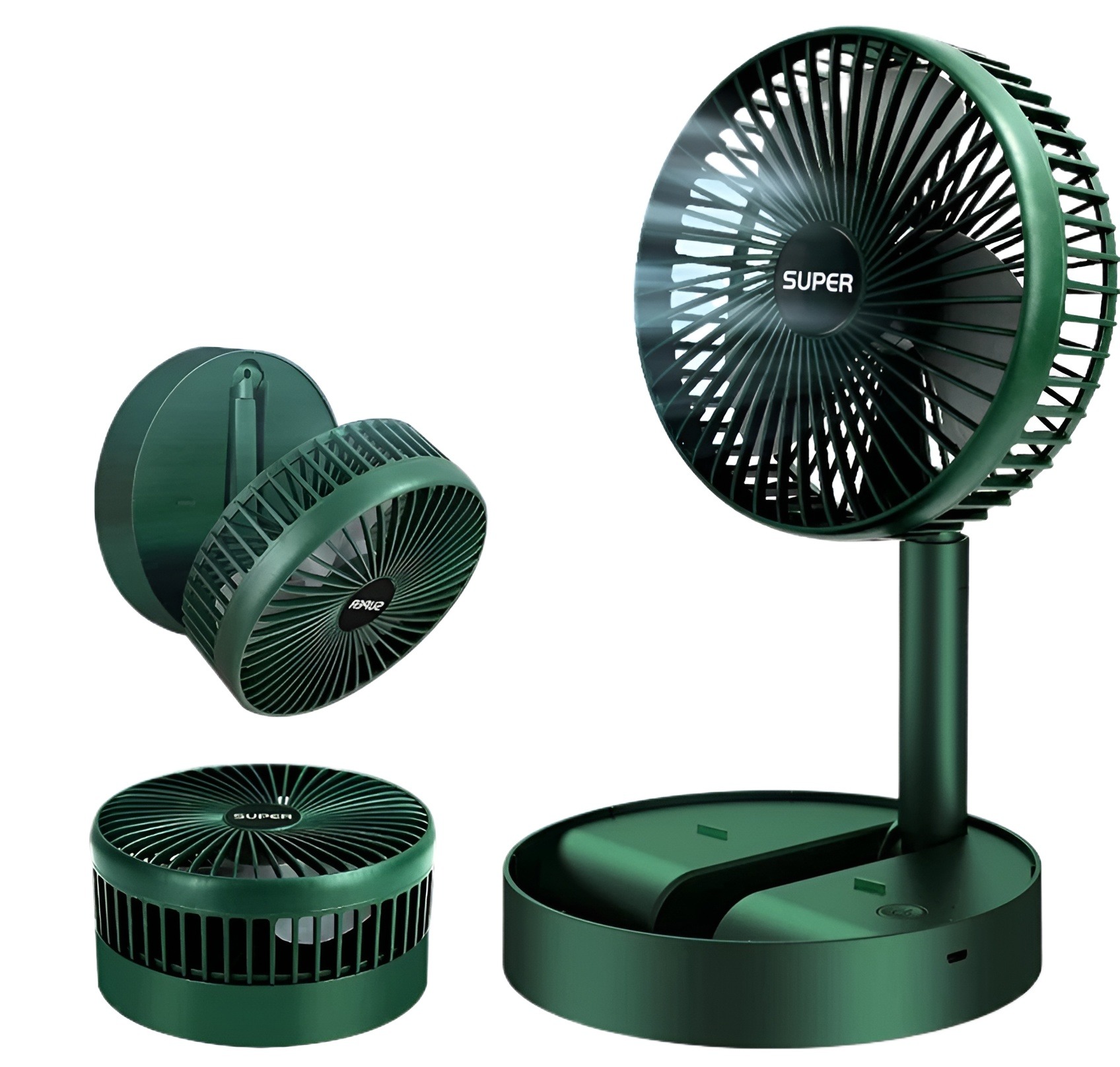 Cordless Portable Telescopic Folding Fan Green