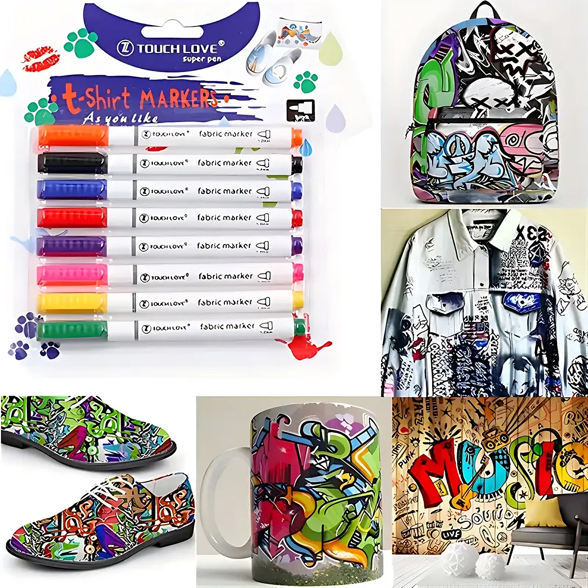 Original 8pcs Waterproof Color Fabric Textile Marker Pen Set For T-Shirt Shoes Clothes Wood Stone DIY Art Graffiti Drawing Painting