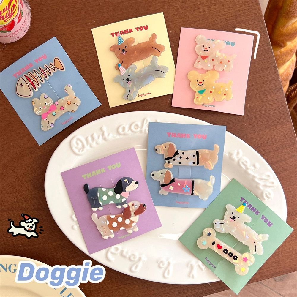 pair Funny Animal Cartoon Mini Hair Clip Acrylic Dog Hairpin Hair Accessories Duckbill Clip Hair Clip Set Dancing