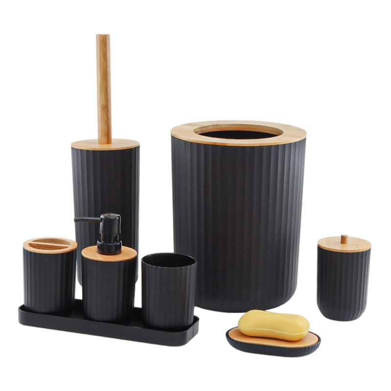 1Set Bamboo And Wood Products Washing Set Bathroom Supplies Set Plastic Tray Eight-Piece Set Utility Bathroom Kit