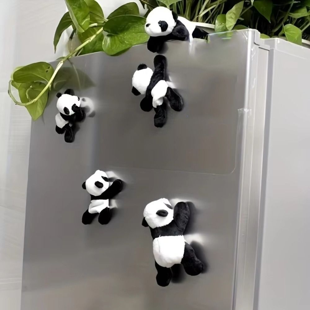 Cute Mini Plush Panda Refrigerator Magnet Cartoon Stuffed Panda Plush Toy Decorative Refrigerator Decor