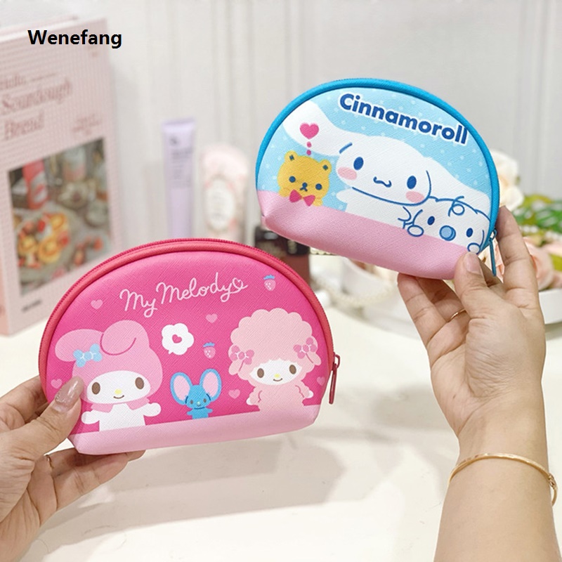 Wenefang 2Pcs Sanrio Makeup Bag Kawaii Hello Kitty Kuromi Melody Coin Purse 2025 New Cartoon Hangyodon Cosmetic Bag Lipstick Storage Bag Gift Luyo