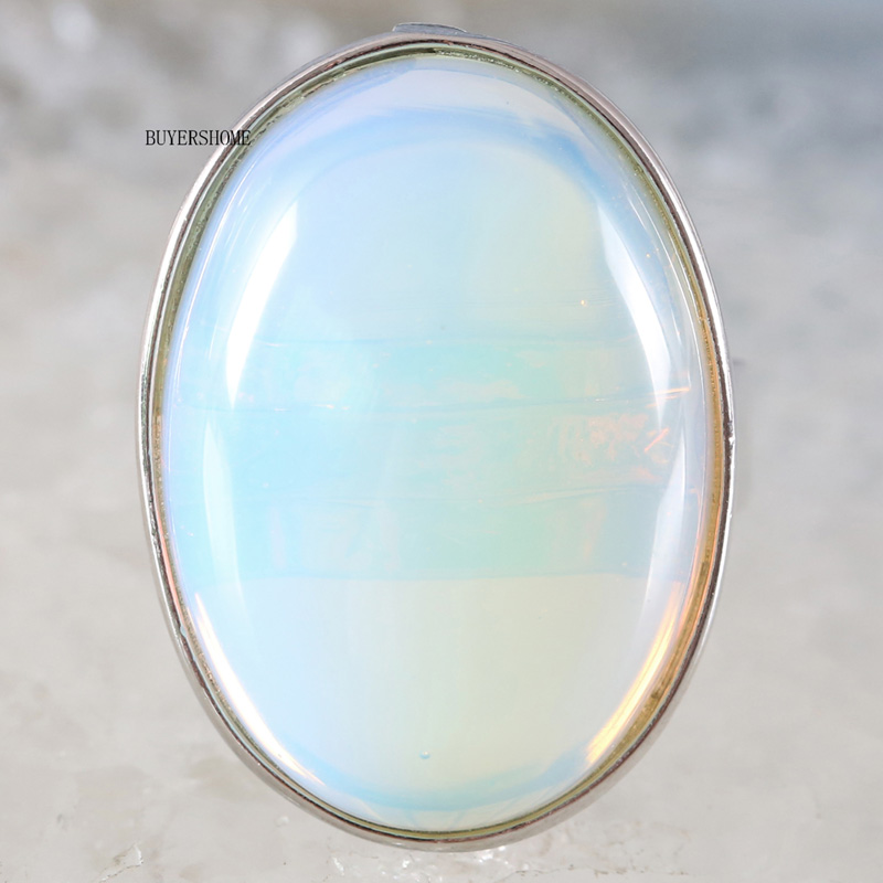 【Qian poem li Store】1Pcs Jewelry Adjustable Ring For Wo Natural Stone Oval Bead White Finger Ring Z103