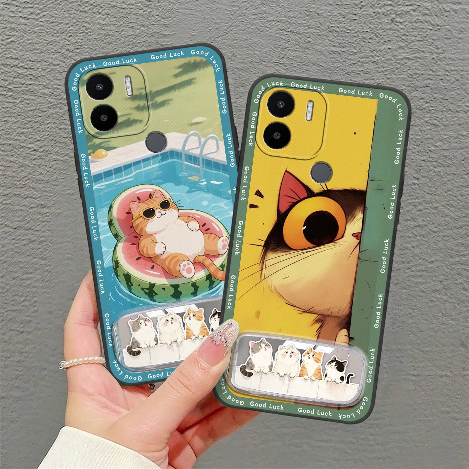 Makeup Mirror Waterproof Phone Case For Redmi A1+/A1 Plus/A2+/Xiaomi POCO C50/C51 Cloth Patch 3D Mirror Full wrap Plush