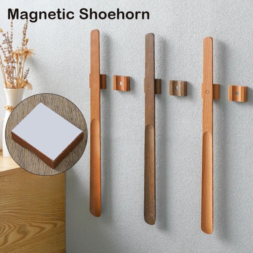 Creative 55CM Magnetic Shoehorn Lazy Shoe Spoon Wooden Handle Shoe Horn Flexible Long shoe Lifter