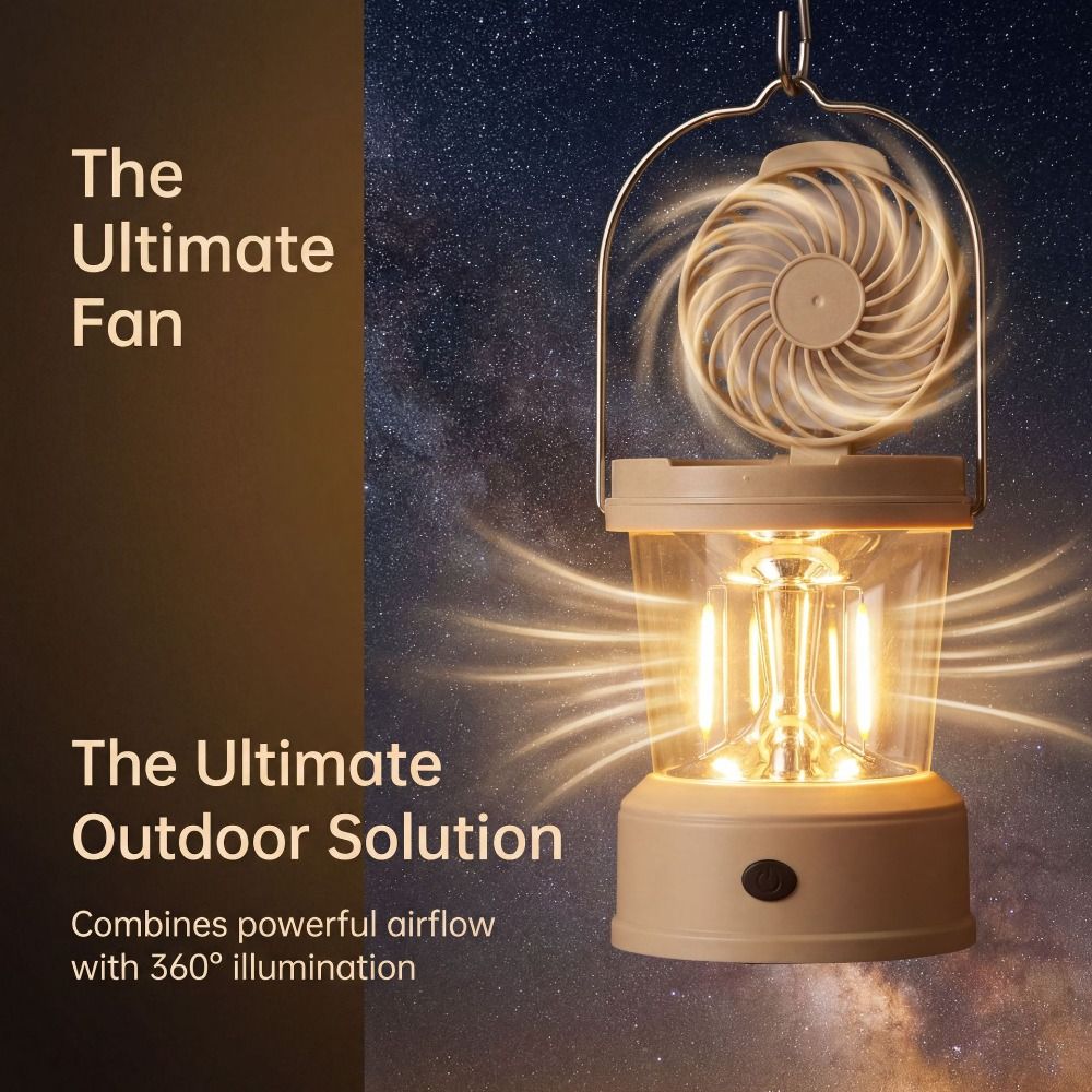 Tent Light 2 in LED Fan Lantern Strong Light Cool Portable Electric Fan Multi-Function Foldable Rechargeable LED Light Garden