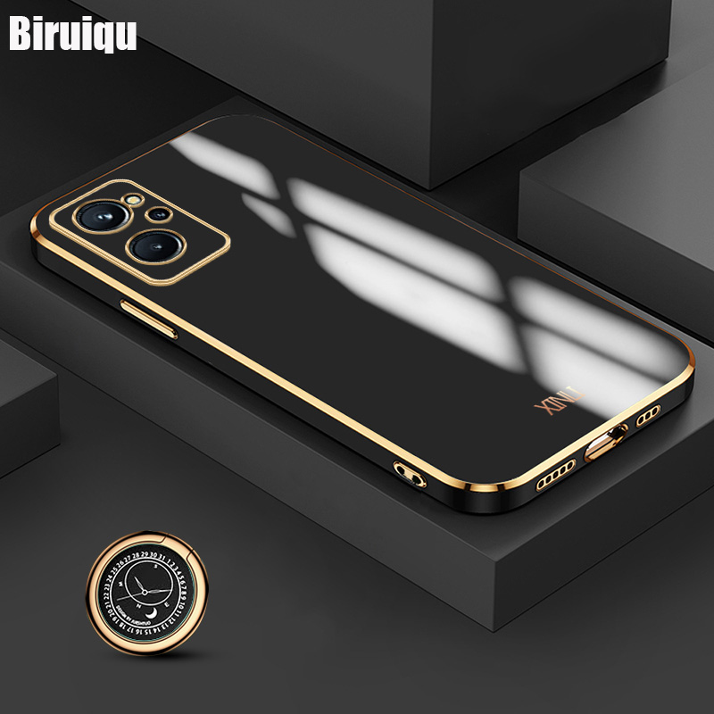 Biruiqu for Realme 9I Back Cover Luxury 6D Plating Frame Shiny Bling Phone Pounch Soft Silicone Square Phone Case