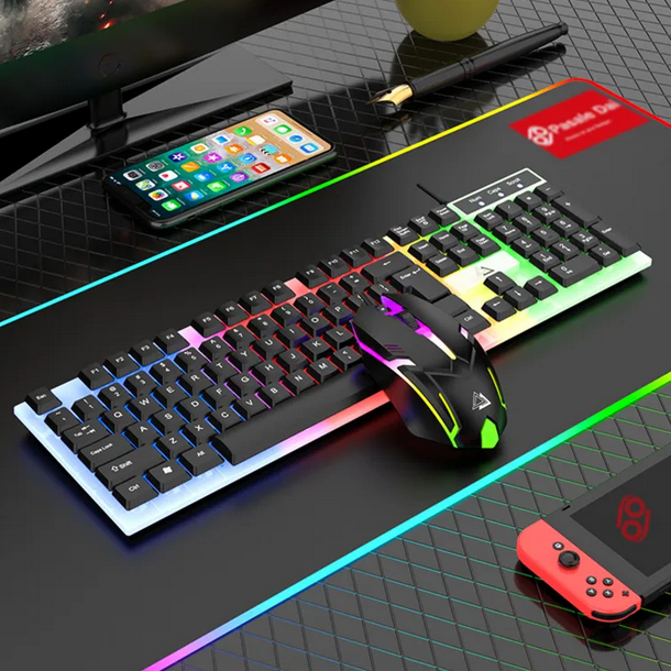 LEORQEON KMX-350 RGB LED Backlight USB Gaming Keyboard Mouse Combo