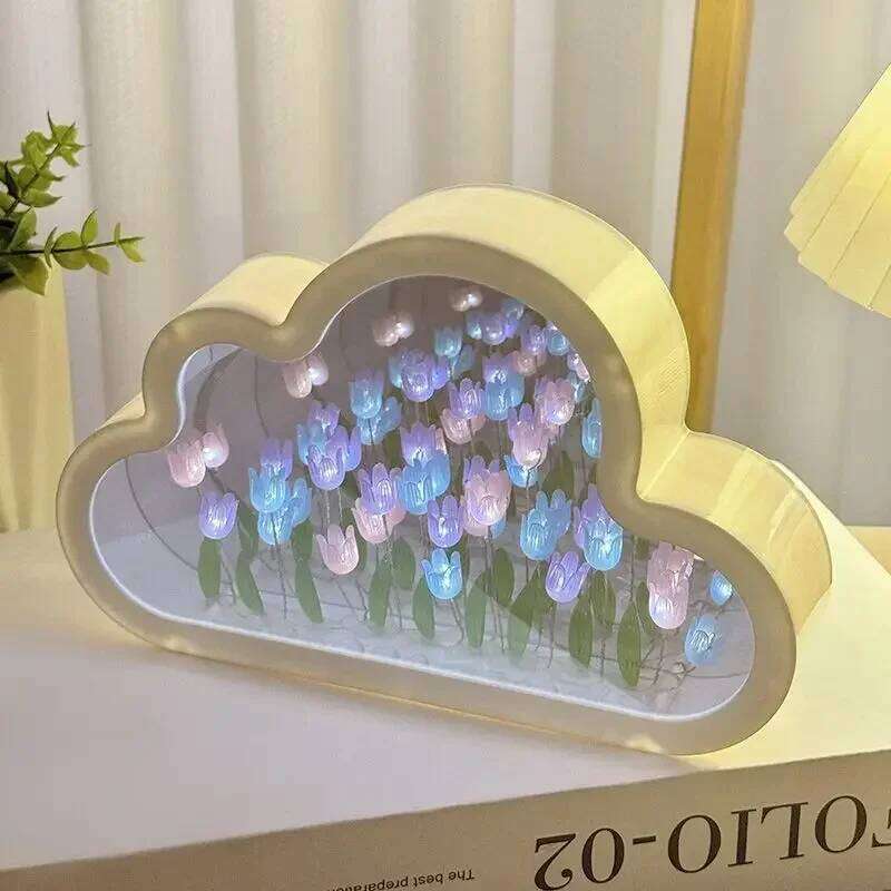 Tulip Cloud Sea of Flowers Handmade Night Creative Atmosphere Light Transparent Qixi Lovers Gift Desktop Decoration